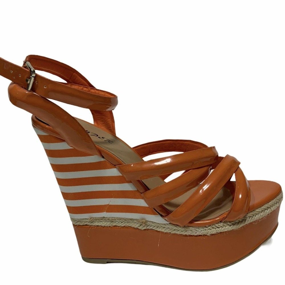 Bumper Orange White‎ Striped Wedge Sandals